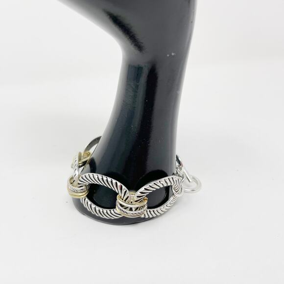 Boutique Silver Tone Wrapped Toggle Bracelet Gold Tone Accents Chainlink Fashion - Picture 8 of 12